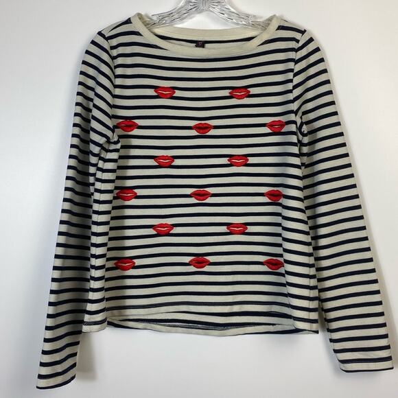 Betsey Johnson Performance Womens Striped Embroidered Kiss Lips Top Size XS - Picture 3 of 13